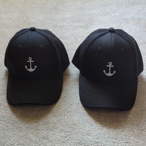 NWOT Set Of 2 Black Anchor Adjustable Embroidered Caps
